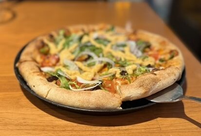 A personal-sized cheeseburger pizza at Pizzakaya.